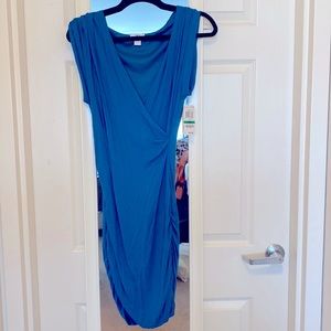 Bar III ruched wrap dress in blue, size Large